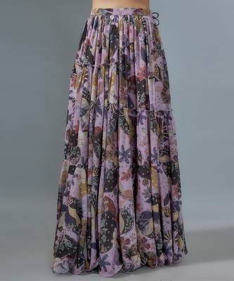 Lilac Georgette Lehenga Choli with Multicolor Floral Prints 3