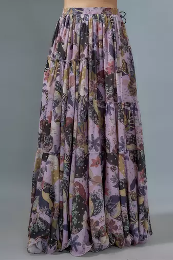 Lilac Georgette Lehenga Choli with Multicolor Floral Prints