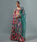 Teal Georgette Digital Printed Lehenga Set