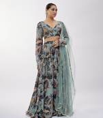Ash Grey Georgette Digital Printed Lehenga Set