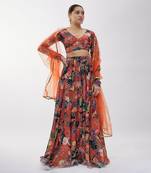 Rust Georgette Digital Printed Lehenga Set