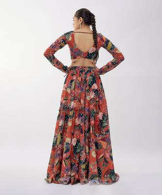 Rust Georgette Digital Printed Lehenga Set 2