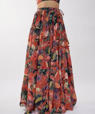 Rust Georgette Digital Printed Lehenga Set 3