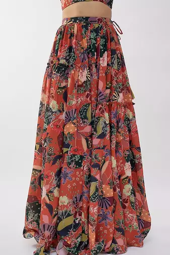 Rust Georgette Digital Printed Lehenga Set