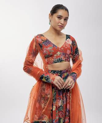 Rust Georgette Digital Printed Lehenga Set 4