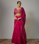 Pink Organza Thread & Mirror Embroidered Lehenga Set