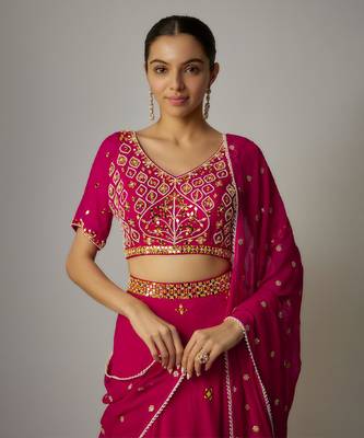 Pink Organza Thread & Mirror Embroidered Lehenga Set 3