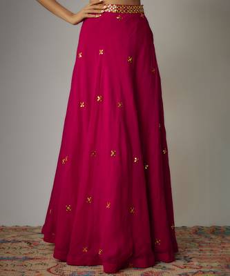 Pink Organza Thread & Mirror Embroidered Lehenga Set 4