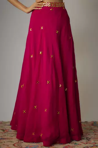 Pink Organza Thread & Mirror Embroidered Lehenga Set