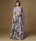Lilac Crepe FLoral Printed Lehenga Set