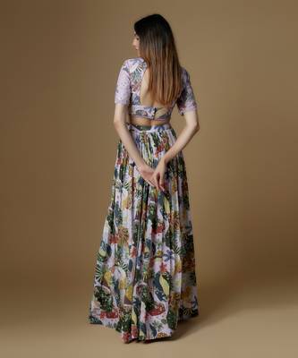 Lilac Crepe FLoral Printed Lehenga Set 2