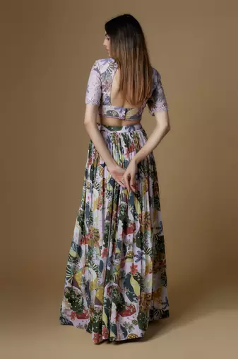 Lilac Crepe FLoral Printed Lehenga Set