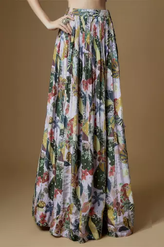 Lilac Crepe FLoral Printed Lehenga Set