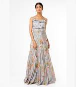 Grey Embroidered & Printed Lehenga Set