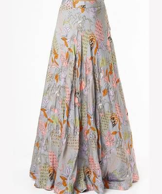 Grey Embroidered & Printed Lehenga Set 2