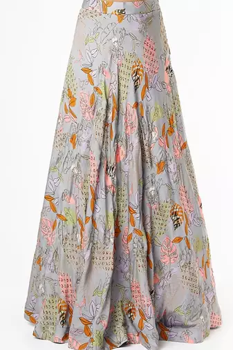 Grey Embroidered & Printed Lehenga Set