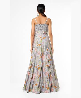 Grey Embroidered & Printed Lehenga Set 3