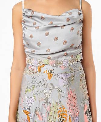 Grey Embroidered & Printed Lehenga Set 4