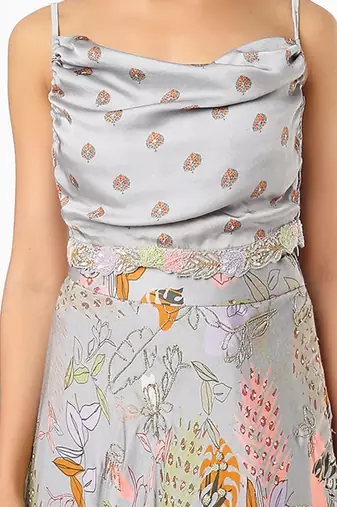 Grey Embroidered & Printed Lehenga Set