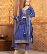 Super Elegant Royal Blue Salwar Suit With Bandhani Dupatta For Women