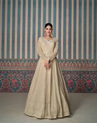 Cream georgette chikankari embroidered trendy gown 1