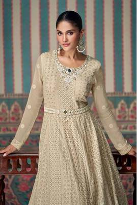 Cream georgette chikankari embroidered trendy gown 2