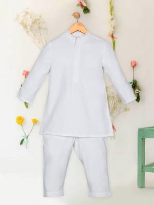 Saka designs white poly cotton  kurta pyjama for boys 2 pcs set 1