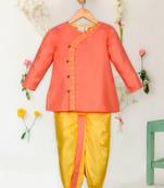 Saka designs orange yellow combo poly cotton kurta dhoti for boys 2 pcs set