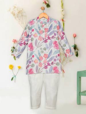 Saka designs pink white combo poly cotton kurta pyjama for boys 2 pcs set 1