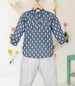 Saka designs blue white combo cotton kurta pyjama for boys 2 pcs set