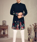 Blue suiting fabrfic embroidery sherwani set