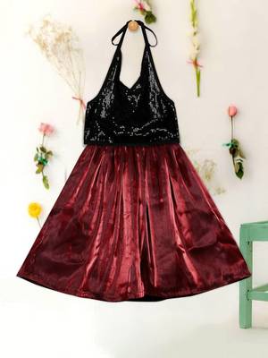 Saka designs black maroon combo lehanga with sequence work choli for girls 2 pcs set (6 months to 5 years) 1