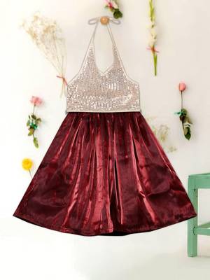 Saka designs gold maroon combo lehanga with sequence work choli for girls 2 pcs set (6 months to 5 years) 1