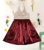 Saka designs gold maroon combo lehanga with sequence work choli for girls 2 pcs set (6 months to 5 years)