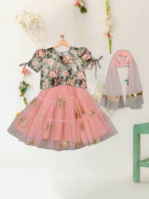 Saka designs green peach combo lehanga floral printed choli with dupatta 3 pcs set for girls 1