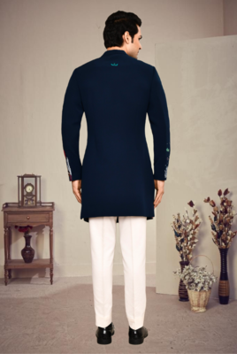 Blue suiting fabrfic embroidery sherwani set 2