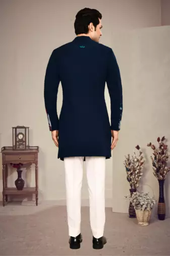 Blue suiting fabrfic embroidery sherwani set