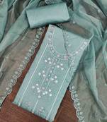 Teal Roman Cotton silk blend Handwork Unstitched Dress Material