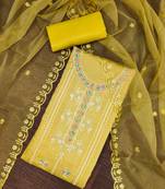 Yellow Roman Cotton silk blend Handwork Unstitched Dress Material