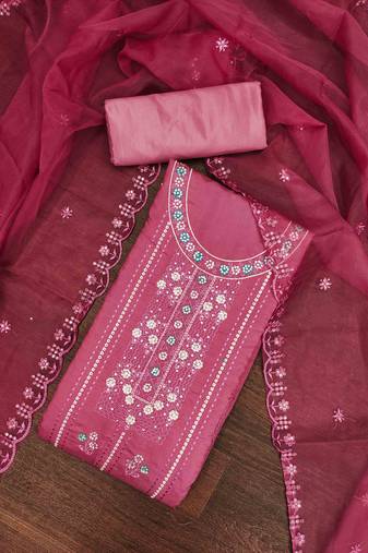 Magenta Roman Cotton silk blend Handwork Unstitched Dress Material