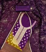 Purple Organza Banarasi Handwork Unstitched Dress Material