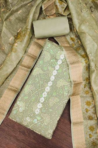 Pista Roman Cotton silk blend Handwork Unstitched Dress Material