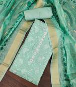 Mint Roman Cotton silk blend Handwork Unstitched Dress Material