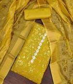 Lime Roman Cotton silk blend Handwork Unstitched Dress Material