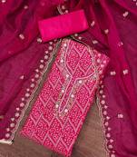 Magenta Premium Roman silk blend Handwork Unstitched Dress Material