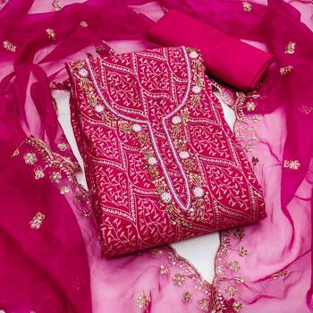 Magenta Premium Roman silk blend Handwork Unstitched Dress Material 2