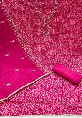 Magenta Premium Roman silk blend Handwork Unstitched Dress Material 3