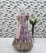 Floral Fox Georgette Gown With Digital Print work With Embroidered Siqunce work Ready To Wear 