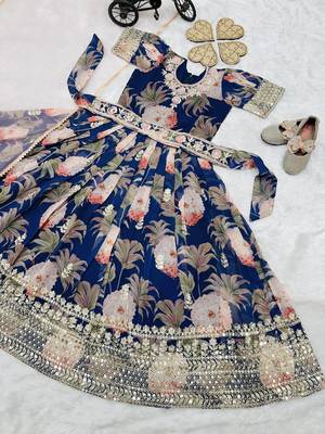 Trading Heavy Fox Georgette Gown With Digital Print work With Embroidered Siqunce work Ready To Wear 2