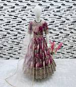 Alluring Heavy Fox Georgette Gown With Digital Print work With Embroidered Siqunce work Ready To Wear